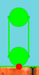 an image of two green circles connected on each outer side by two green lines. the structure is standing on a platform