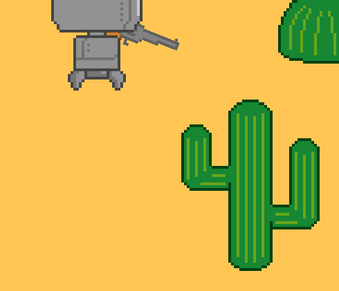 demo of z-indexing, showing a robot moving in front of and behind a cactus