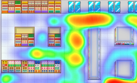 a heatmap of aggregated player movement throughout the grocery store