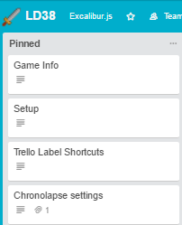 screenshot of some of our Trello cards to keep track of tasks and info